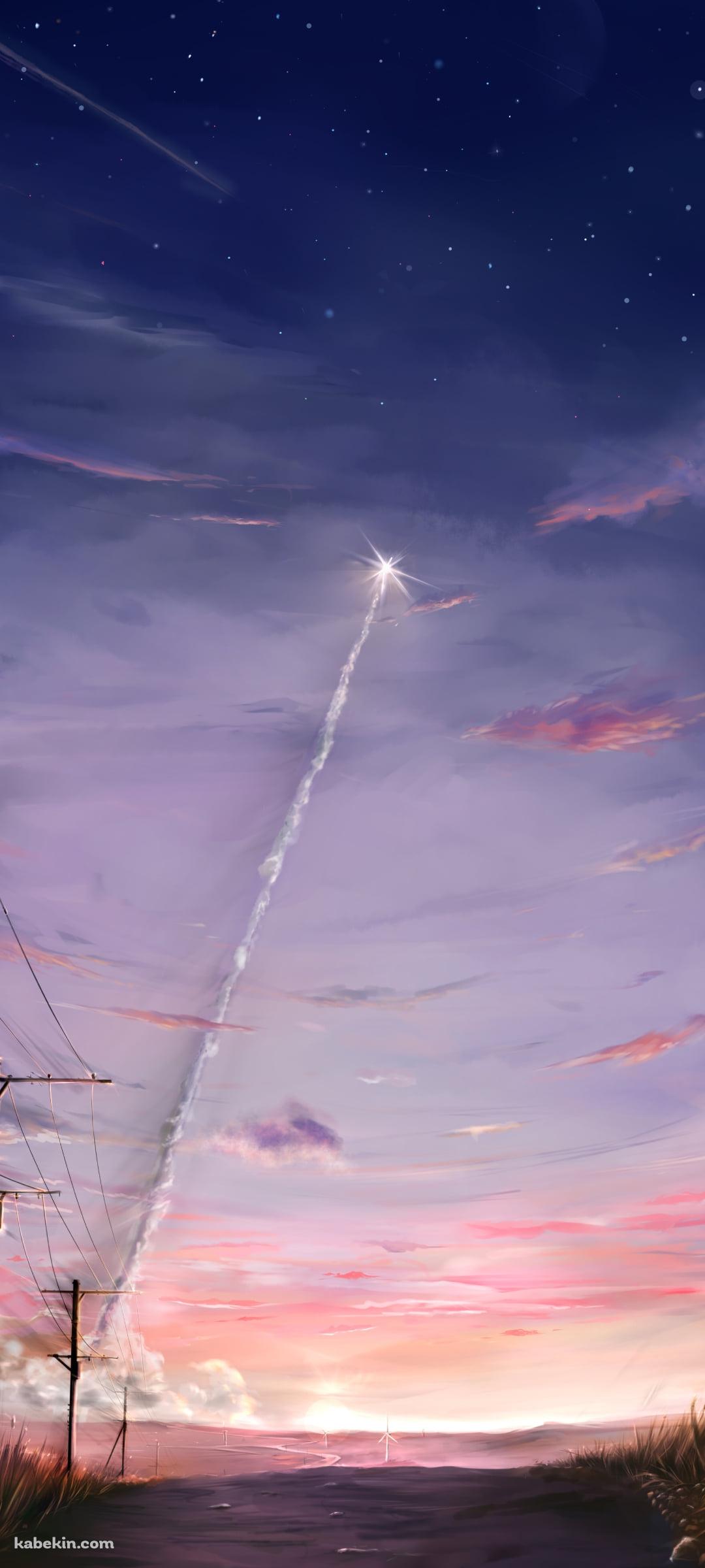 煙をあげて打ちあがるロケット / 電柱 / 星空のAndroidの壁紙(1080px x 2400px) スマホ用