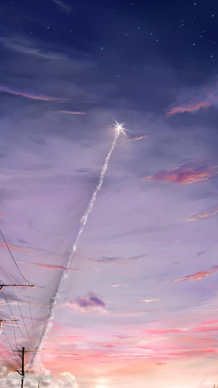 煙をあげて打ちあがるロケット / 電柱 / 星空のAndroidの壁紙(720px x 1280px) スマホ用