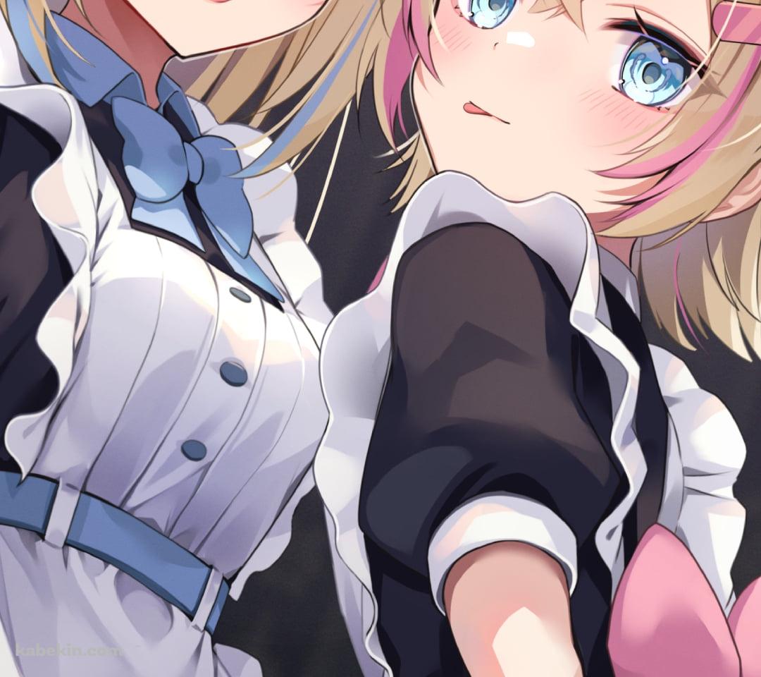メイド姿の可愛いフワワ・アビスガード・モココ・アビスガード / ホロライブ / バーチャルYouTuber / VtuberのAndroidの壁紙(1080px x 960px) スマホ用