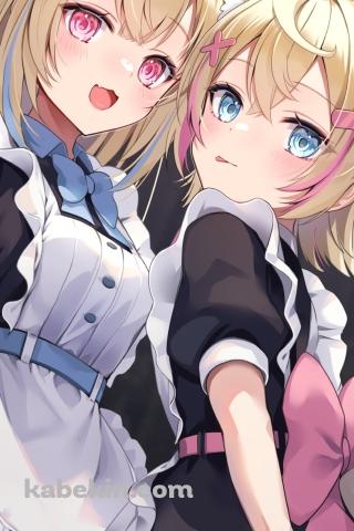 メイド姿の可愛いフワワ・アビスガード・モココ・アビスガード / ホロライブ / バーチャルYouTuber / VtuberのAndroidの壁紙(320px x 480px) スマホ用