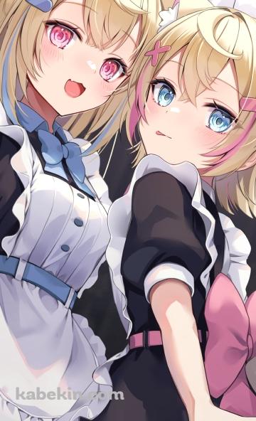 メイド姿の可愛いフワワ・アビスガード・モココ・アビスガード / ホロライブ / バーチャルYouTuber / VtuberのAndroidの壁紙(360px x 592px) スマホ用