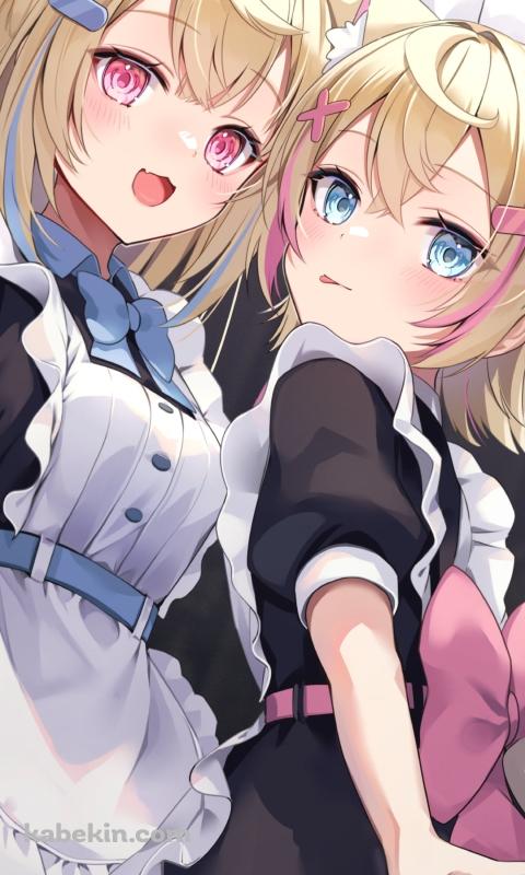 メイド姿の可愛いフワワ・アビスガード・モココ・アビスガード / ホロライブ / バーチャルYouTuber / VtuberのAndroidの壁紙(480px x 800px) スマホ用