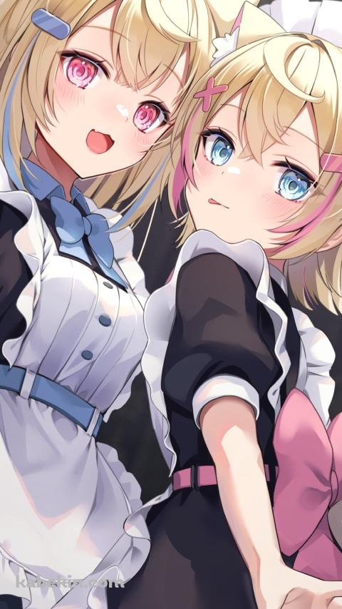 メイド姿の可愛いフワワ・アビスガード・モココ・アビスガード / ホロライブ / バーチャルYouTuber / VtuberのAndroidの壁紙(480px x 854px) スマホ用