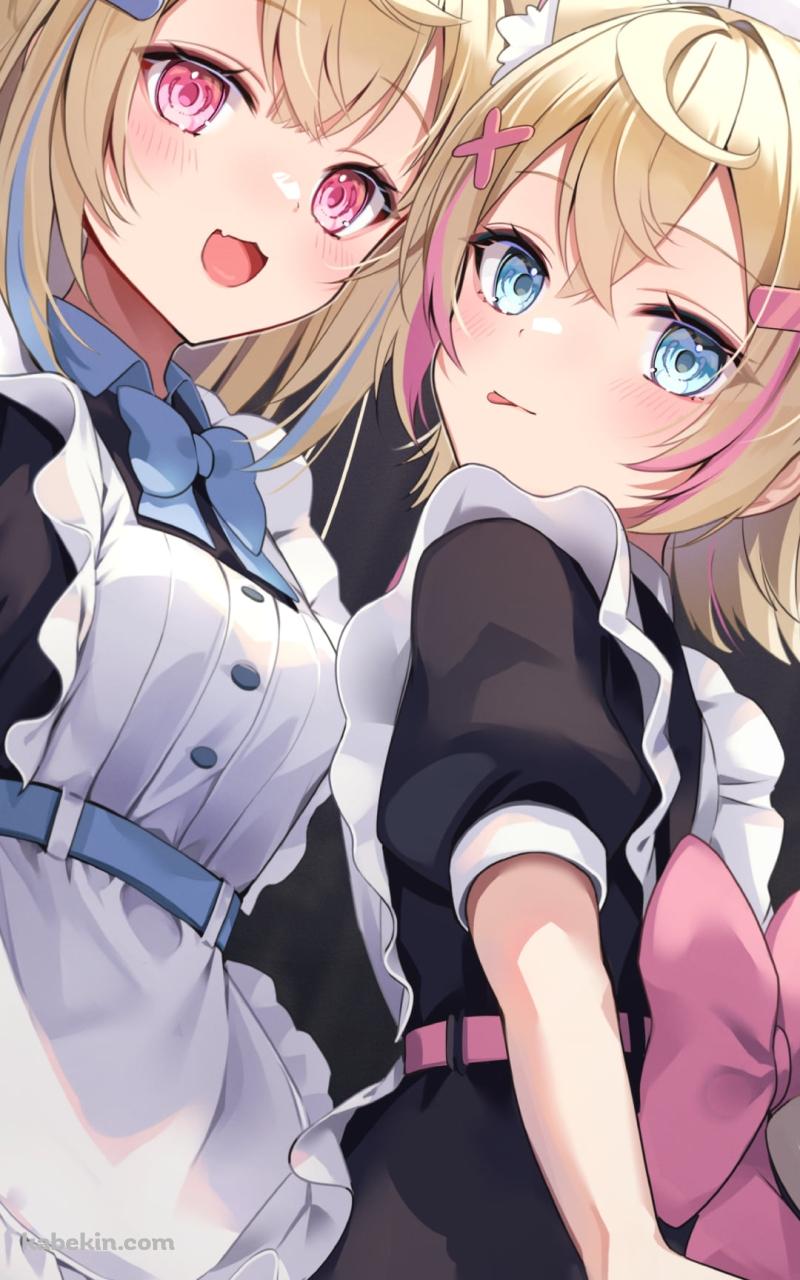 メイド姿の可愛いフワワ・アビスガード・モココ・アビスガード / ホロライブ / バーチャルYouTuber / VtuberのAndroidの壁紙(800px x 1280px) スマホ用