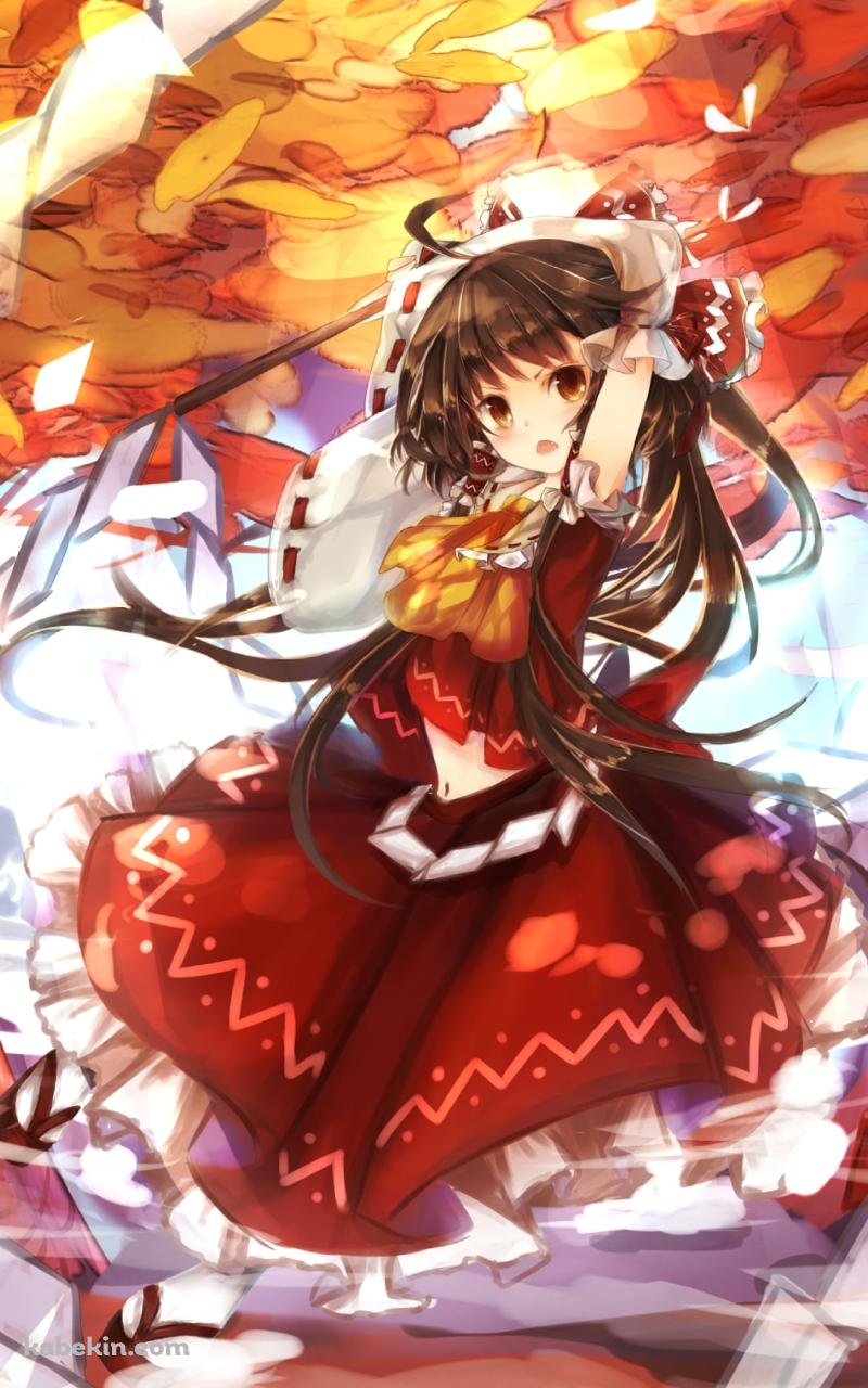 白いお札を撒き散らす博麗霊夢 / 東方のAndroidの壁紙(800px x 1280px) スマホ用
