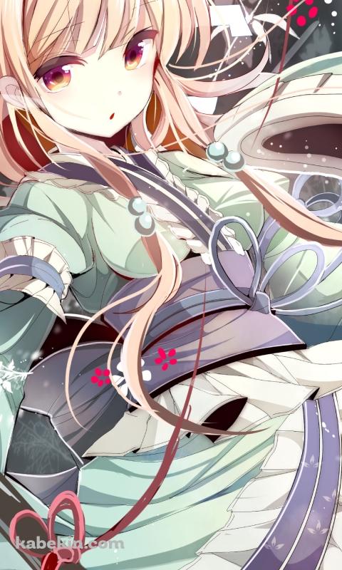薄い緑の着物を着た西行寺幽々子 / 東方のAndroidの壁紙(480px x 800px) スマホ用
