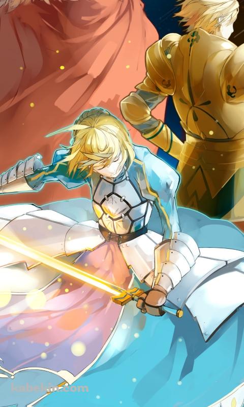 円状に立つセイバー・ギルガメッシュ・イスカンダル / FateのAndroidの壁紙(480px x 800px) スマホ用