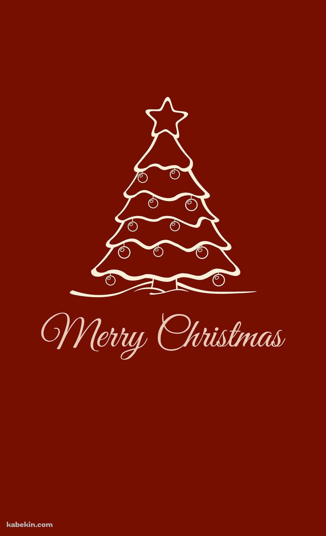 クリスマスツリーのイラスト / 赤い背景 / Merry ChristmasのAndroidの壁紙(1080px x 1776px) スマホ用
