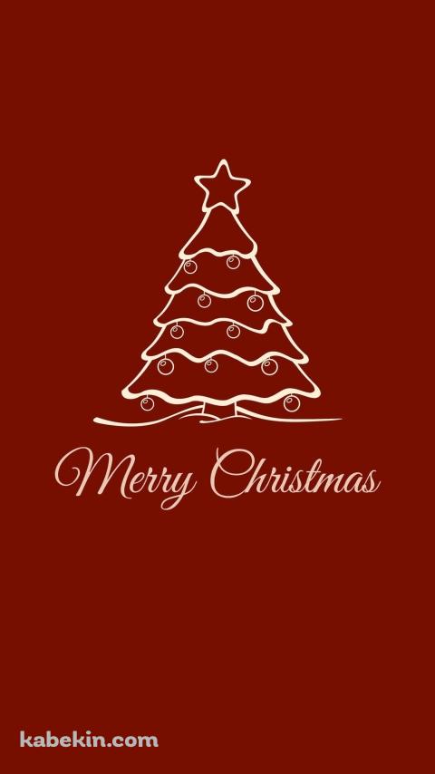 クリスマスツリーのイラスト / 赤い背景 / Merry ChristmasのAndroidの壁紙(480px x 854px) スマホ用