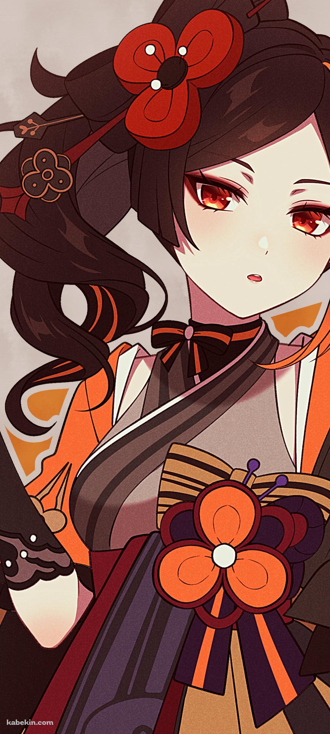 右手でポーズを取る千織 / 赤い簪 / 原神のAndroidの壁紙(1080px x 2400px) スマホ用