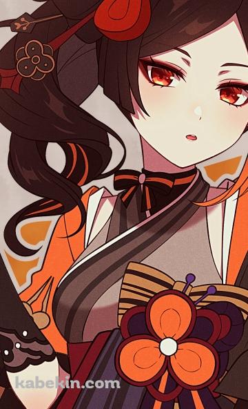 右手でポーズを取る千織 / 赤い簪 / 原神のAndroidの壁紙(360px x 592px) スマホ用