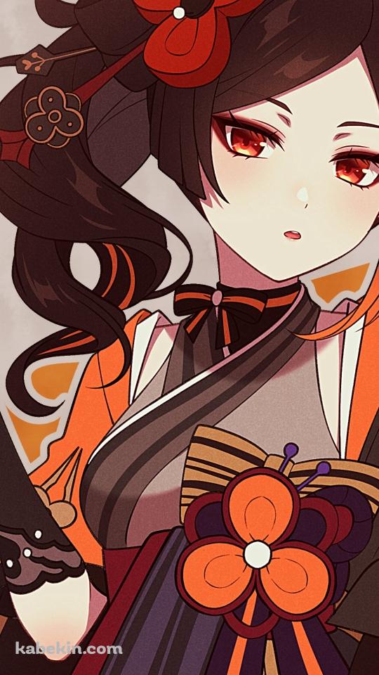 右手でポーズを取る千織 / 赤い簪 / 原神のAndroidの壁紙(540px x 960px) スマホ用