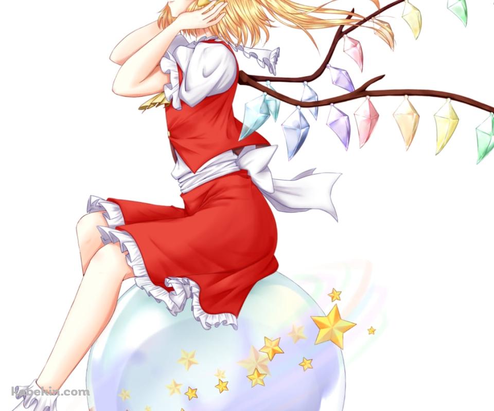 クリスタルの上に座り音楽を聴くフランドール・スカーレット / 東方のAndroidの壁紙(960px x 800px) スマホ用