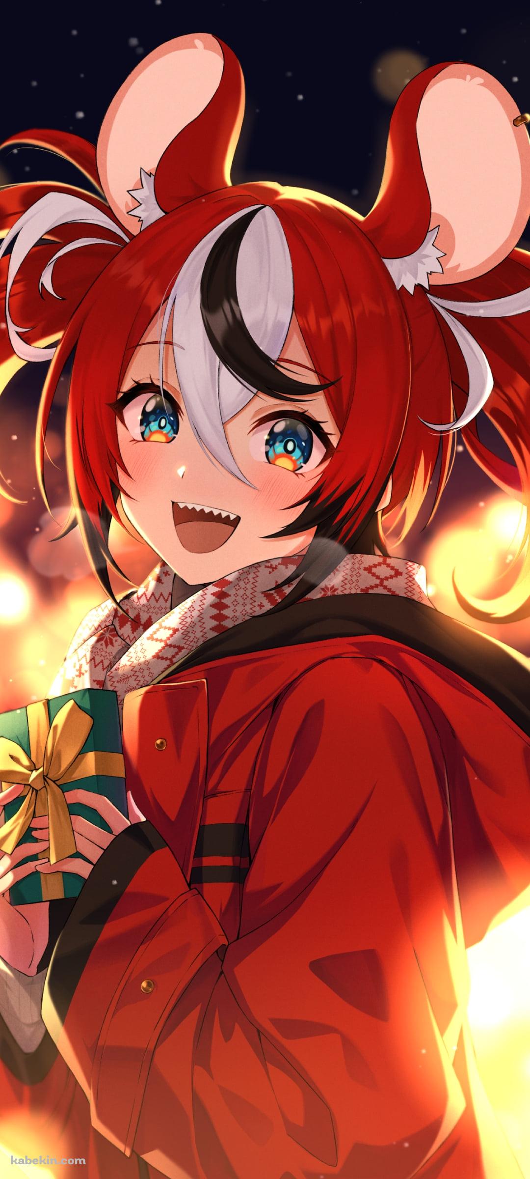 クリスマスプレゼントを持つハコス・ベールズ / ホロライブ / バーチャルYouTuber / VtuberのAndroidの壁紙(1080px x 2400px) スマホ用