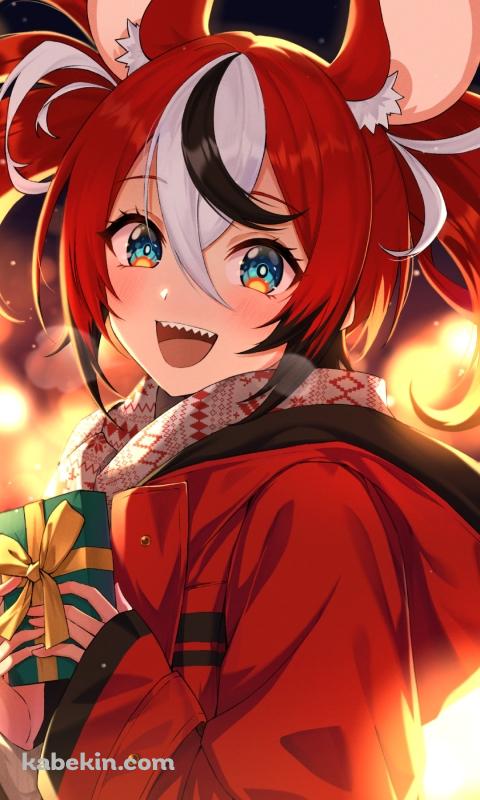クリスマスプレゼントを持つハコス・ベールズ / ホロライブ / バーチャルYouTuber / VtuberのAndroidの壁紙(480px x 800px) スマホ用