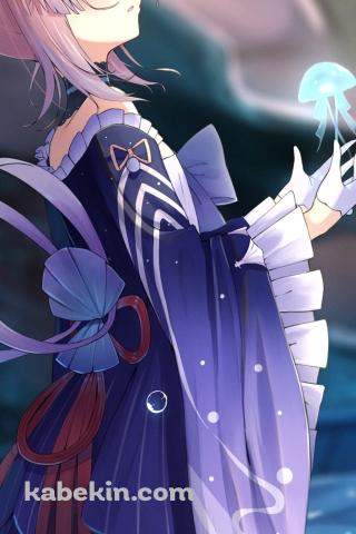 青く光るクラゲと珊瑚宮心海 / 原神のAndroidの壁紙(320px x 480px) スマホ用