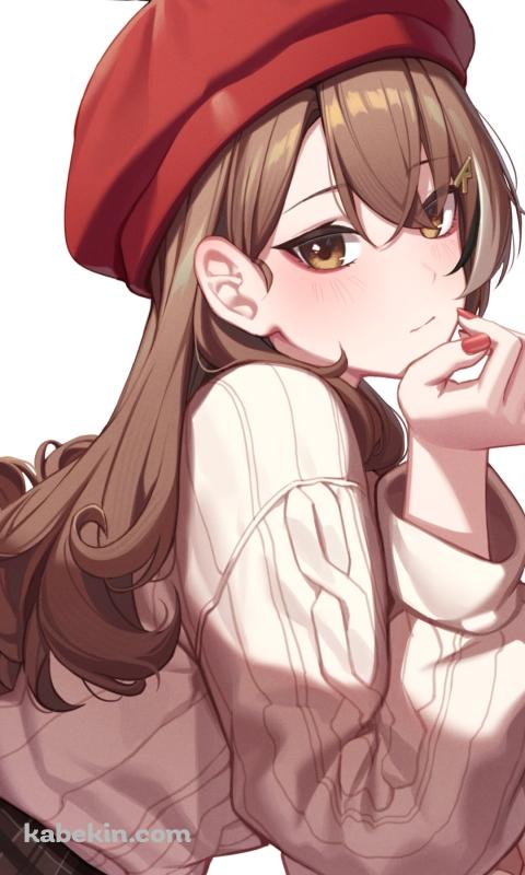 赤いベレー帽を被った可愛い七詩ムメイ / ホロライブ / バーチャルYouTuber / VtuberのAndroidの壁紙(480px x 800px) スマホ用