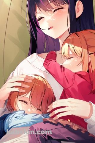 昼寝する星野アイと星野ルビーと星野アクア / 推しの子のAndroidの壁紙(320px x 480px) スマホ用