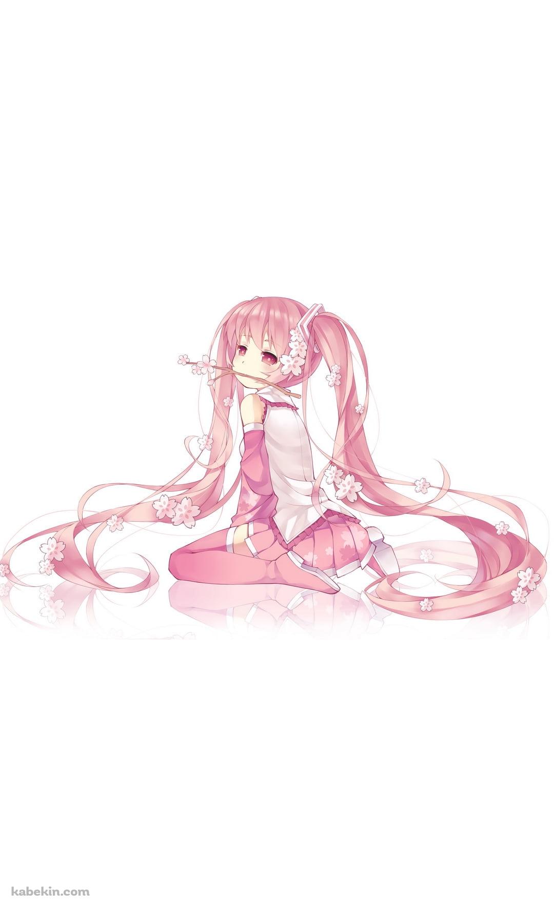 桜の枝を咥える可愛い桜ミク / 初音ミク / ボカロのAndroidの壁紙(1080px x 1776px) スマホ用
