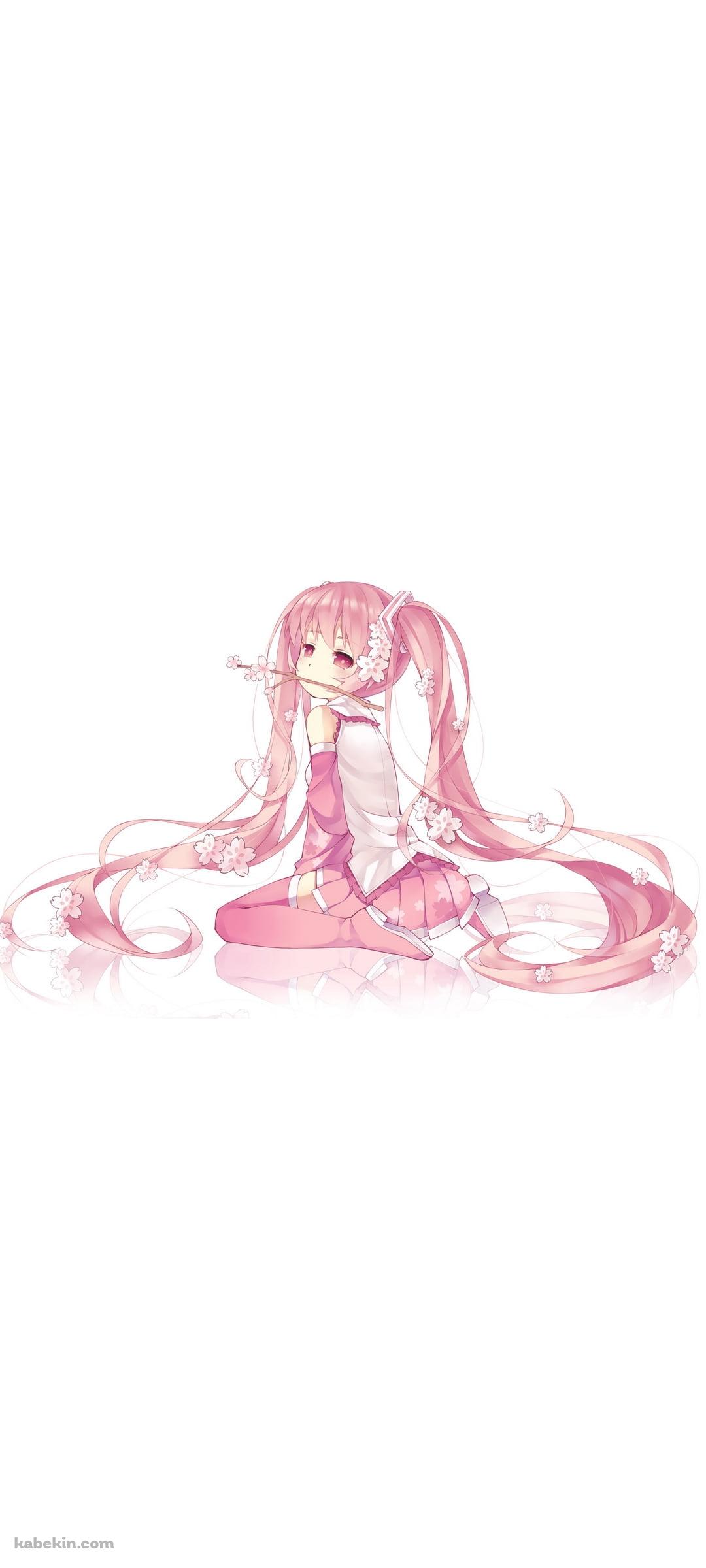 桜の枝を咥える可愛い桜ミク / 初音ミク / ボカロのAndroidの壁紙(1080px x 2400px) スマホ用