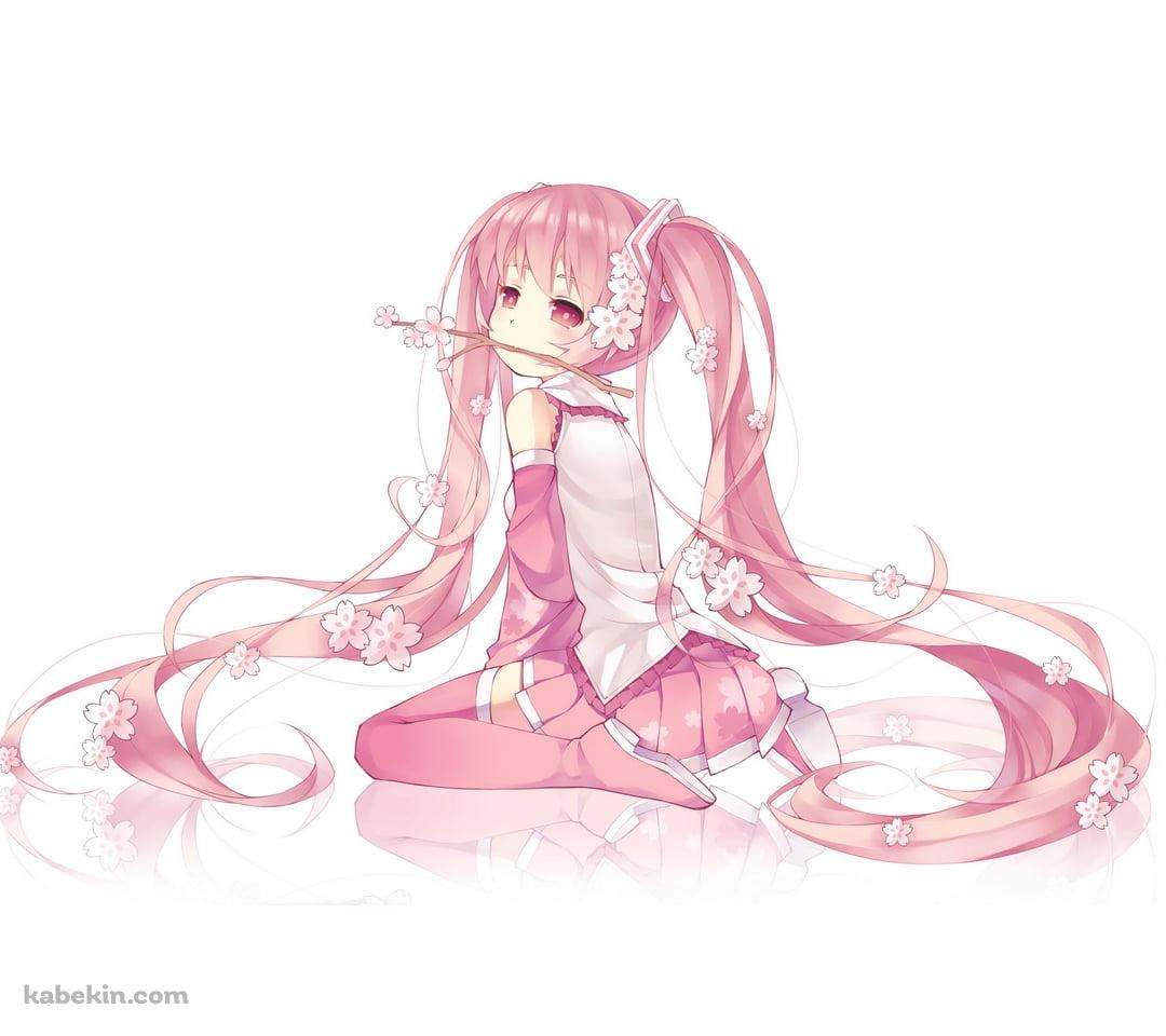 桜の枝を咥える可愛い桜ミク / 初音ミク / ボカロのAndroidの壁紙(1080px x 960px) スマホ用