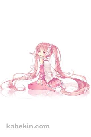 桜の枝を咥える可愛い桜ミク / 初音ミク / ボカロのAndroidの壁紙(320px x 480px) スマホ用