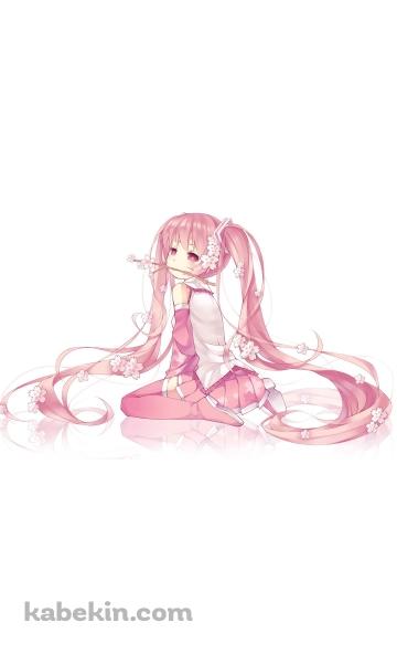 桜の枝を咥える可愛い桜ミク / 初音ミク / ボカロのAndroidの壁紙(360px x 592px) スマホ用