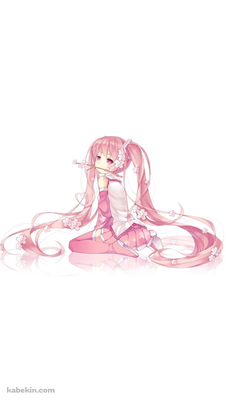 桜の枝を咥える可愛い桜ミク / 初音ミク / ボカロのAndroidの壁紙(720px x 1280px) スマホ用