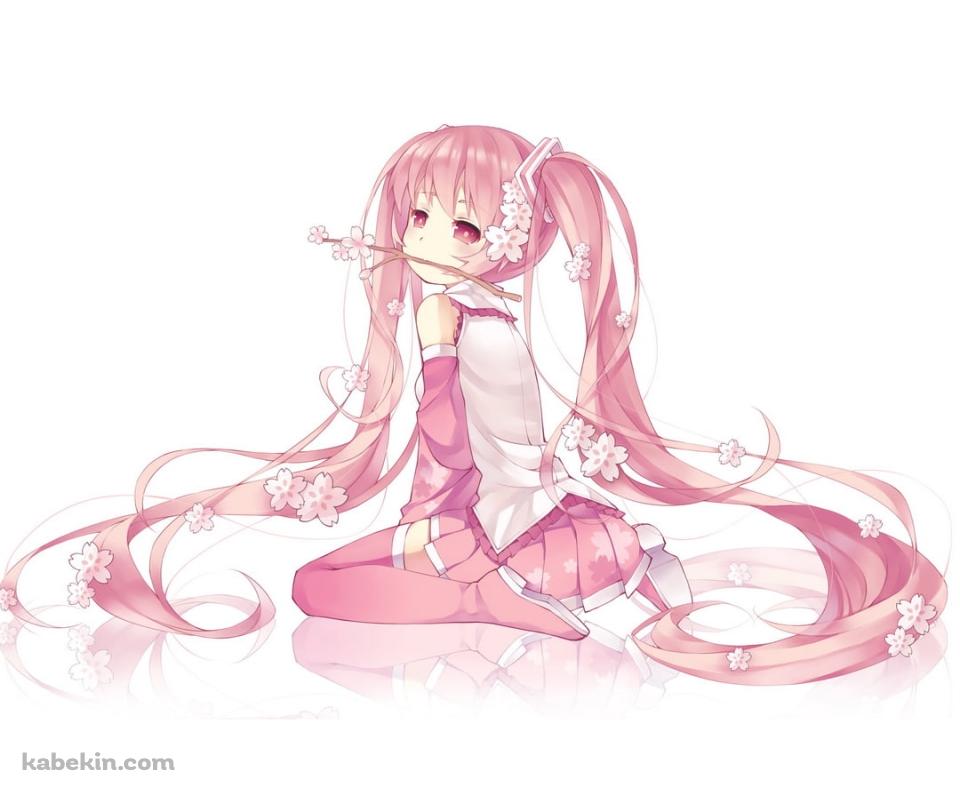 桜の枝を咥える可愛い桜ミク / 初音ミク / ボカロのAndroidの壁紙(960px x 800px) スマホ用