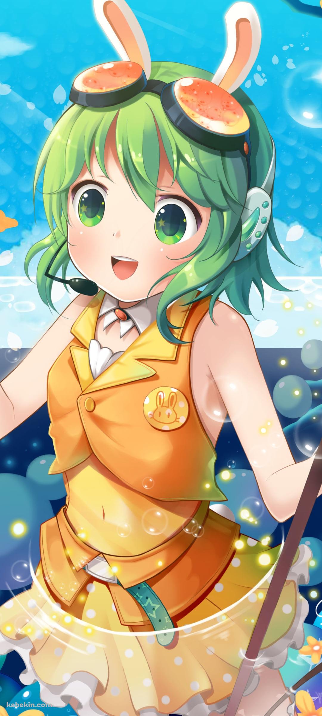 気泡とマイクを付けたGUMI / ボカロのAndroidの壁紙(1080px x 2400px) スマホ用