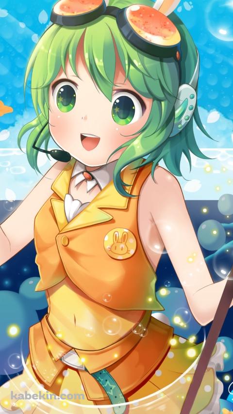気泡とマイクを付けたGUMI / ボカロのAndroidの壁紙(480px x 854px) スマホ用