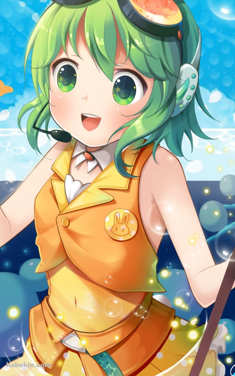 気泡とマイクを付けたGUMI / ボカロのAndroidの壁紙(800px x 1280px) スマホ用