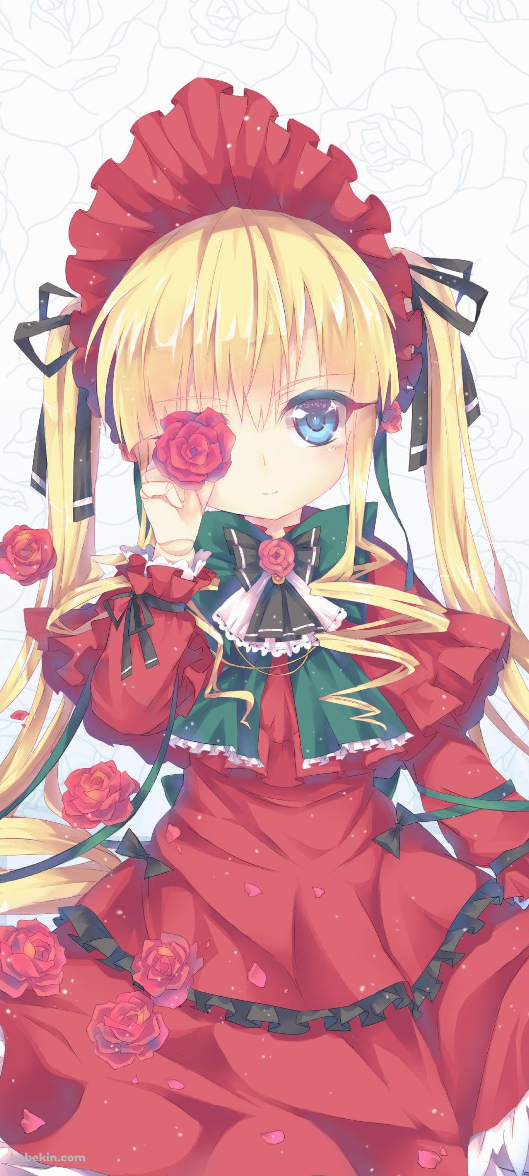 赤い薔薇を持つ真紅 / ローゼンメイデンのAndroidの壁紙(1080px x 2400px) スマホ用