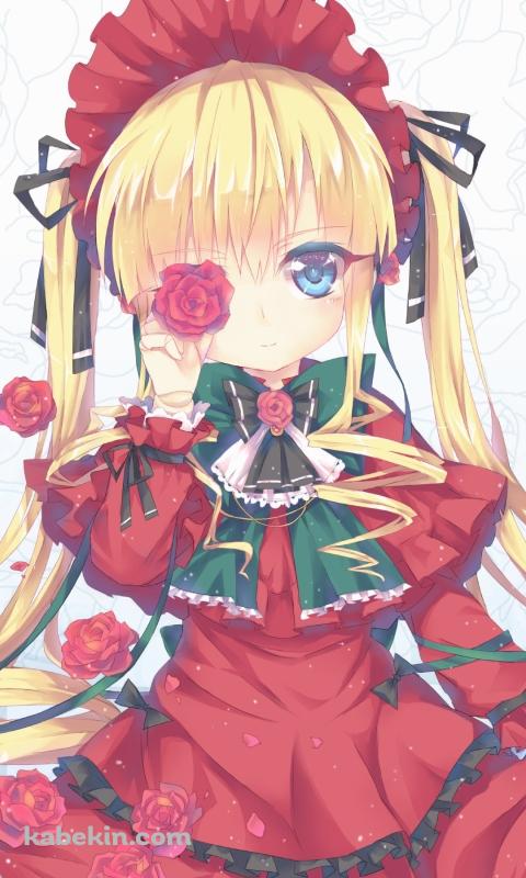 赤い薔薇を持つ真紅 / ローゼンメイデンのAndroidの壁紙(480px x 800px) スマホ用