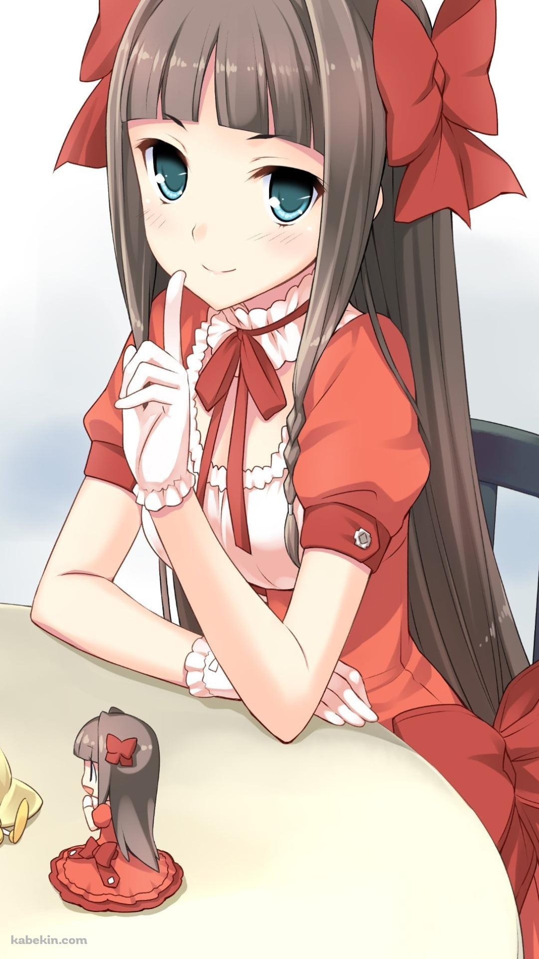 椅子に座り人差し指をたてる赤いドレスを着た久遠飛鳥 / 問題児たちが異世界から来るそうですよ?のAndroidの壁紙(1080px x 1920px) スマホ用