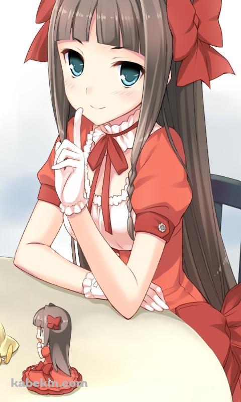 椅子に座り人差し指をたてる赤いドレスを着た久遠飛鳥 / 問題児たちが異世界から来るそうですよ?のAndroidの壁紙(480px x 800px) スマホ用
