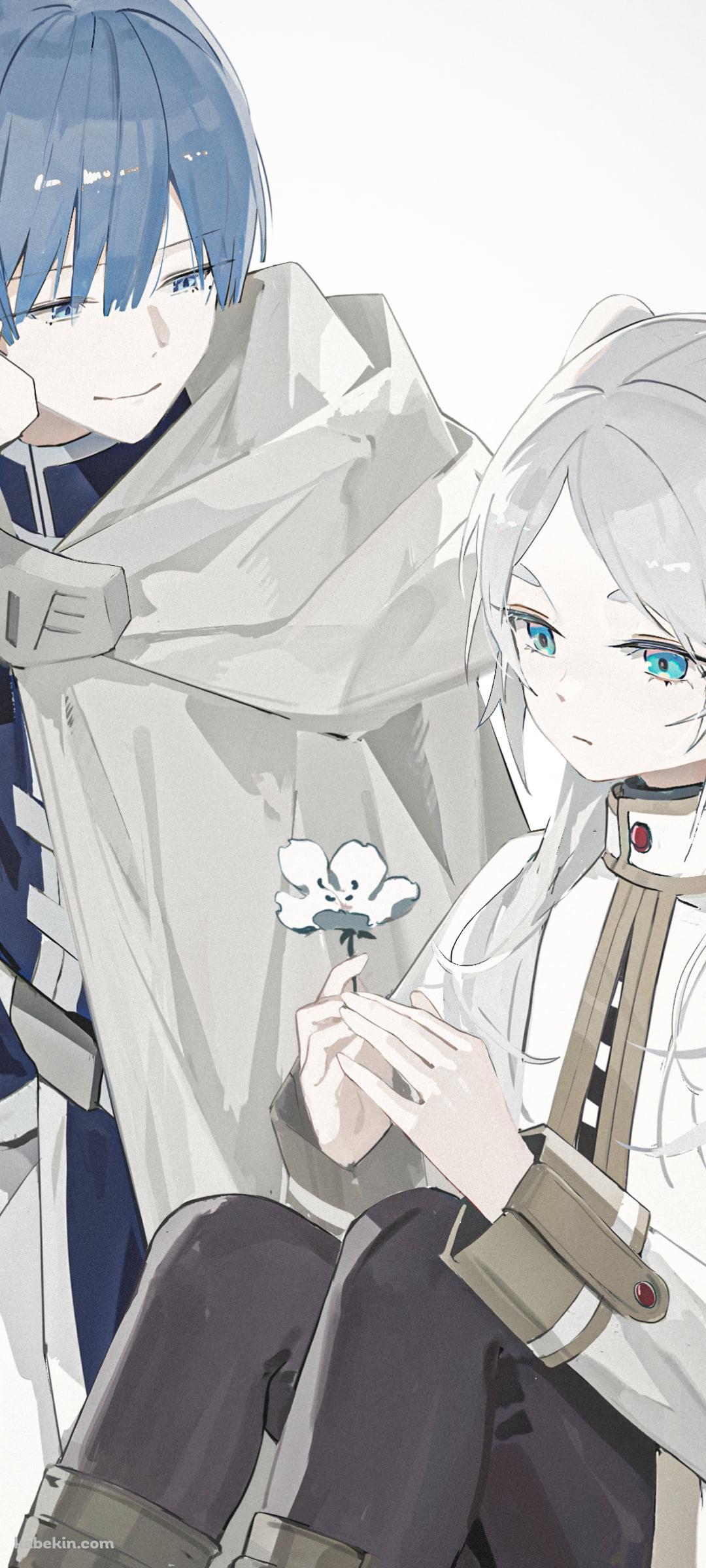 花を摘むフリーレンとそれを見るヒンメル / 葬送のフリーレンのAndroidの壁紙(1080px x 2400px) スマホ用
