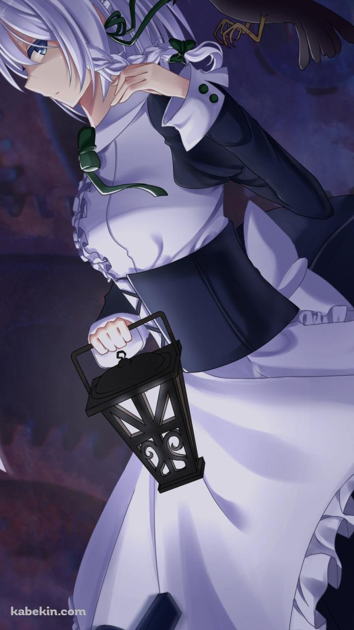 黒いカラスとメイド姿の十六夜咲夜 / 東方のAndroidの壁紙(720px x 1280px) スマホ用
