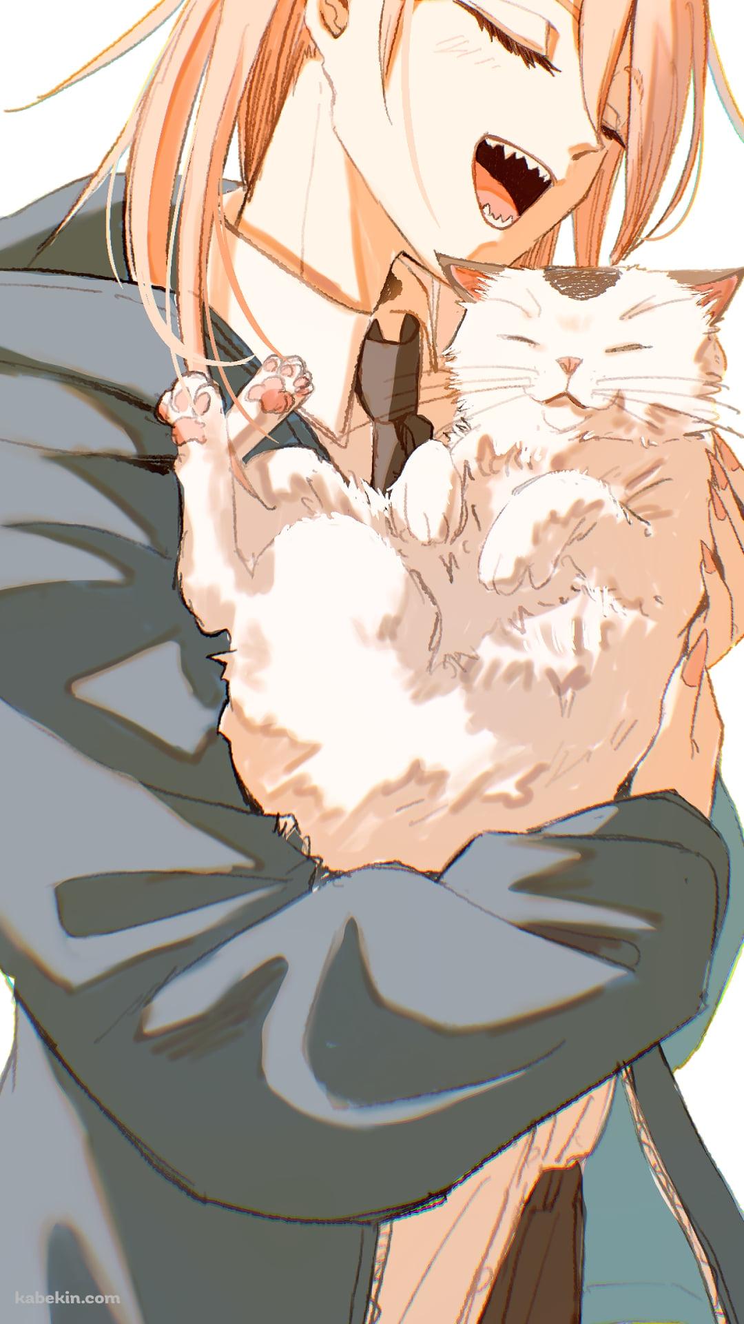 ニャーコを抱っこするパワー / チェンソーマンのAndroidの壁紙(1080px x 1920px) スマホ用