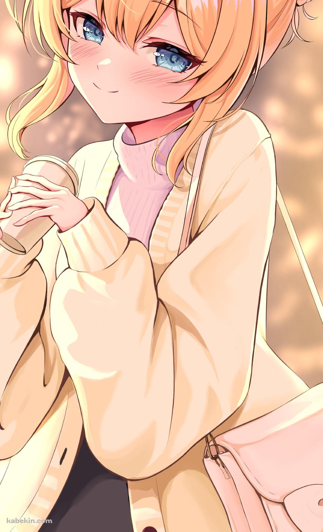 ホットコーヒーを持つ伊落マリー / リボンのついたピンクのバッグ / ブルアカのAndroidの壁紙(1080px x 1776px) スマホ用