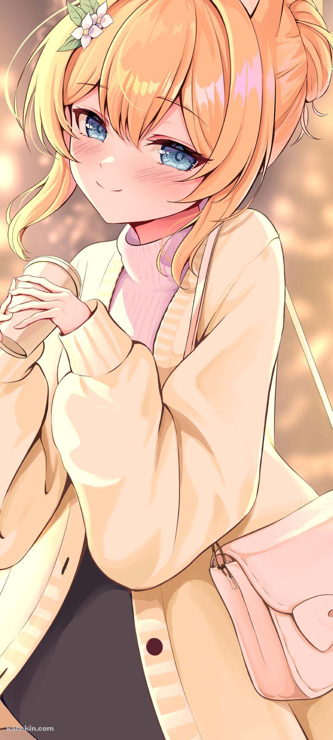 ホットコーヒーを持つ伊落マリー / リボンのついたピンクのバッグ / ブルアカのAndroidの壁紙(1080px x 2400px) スマホ用