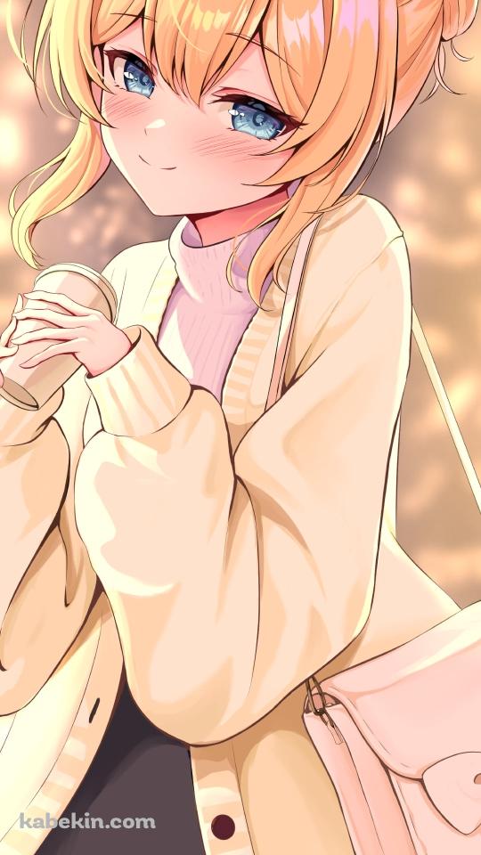 ホットコーヒーを持つ伊落マリー / リボンのついたピンクのバッグ / ブルアカのAndroidの壁紙(540px x 960px) スマホ用