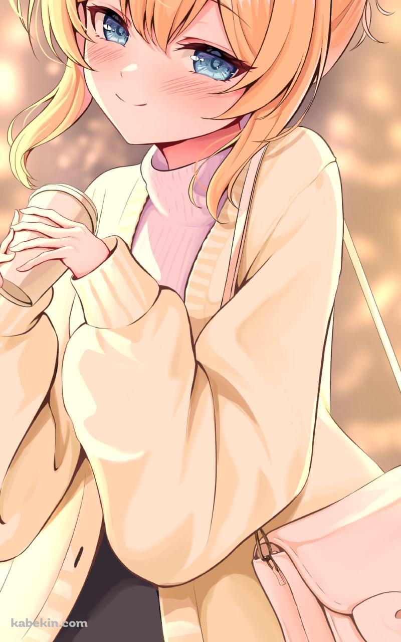 ホットコーヒーを持つ伊落マリー / リボンのついたピンクのバッグ / ブルアカのAndroidの壁紙(800px x 1280px) スマホ用
