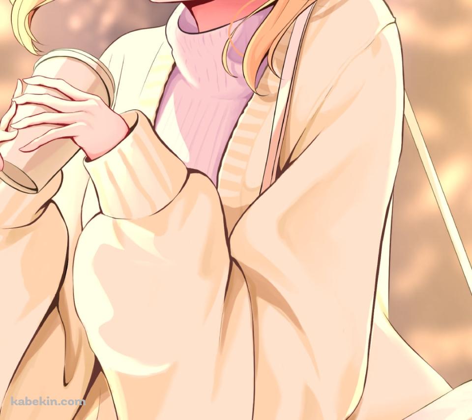 ホットコーヒーを持つ伊落マリー / リボンのついたピンクのバッグ / ブルアカのAndroidの壁紙(960px x 854px) スマホ用