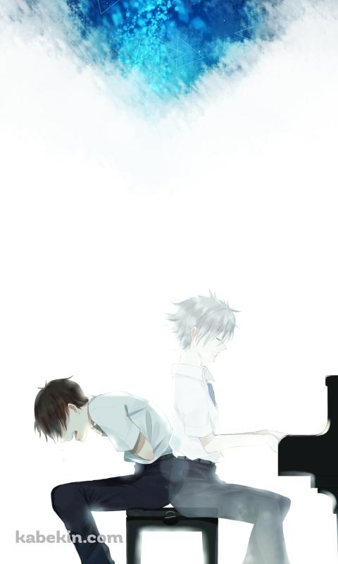 ピアノを弾く渚カヲルと嗚咽する碇シンジ / 新世紀エヴァンゲリオンのAndroidの壁紙(480px x 800px) スマホ用