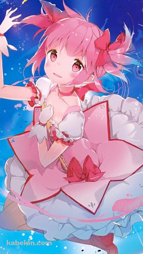 ジャンプする鹿目まどか / ピンクのドレス / 魔法少女まどか☆マギカのAndroidの壁紙(480px x 854px) スマホ用
