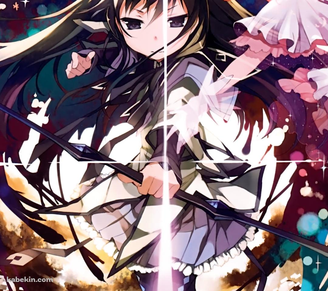 黒い弓をかまえる暁美ほむら / 魔法少女まどか☆マギカのAndroidの壁紙(1080px x 960px) スマホ用