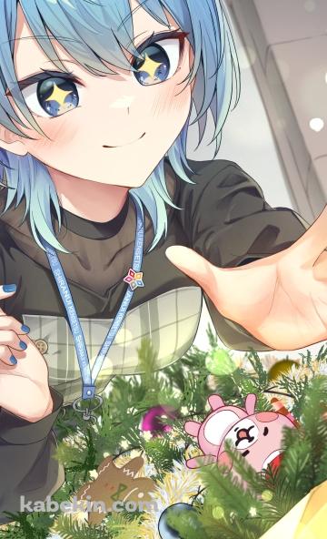 クリスマスツリーに手を伸ばす星街すいせい / ホロライブ / バーチャルYouTuber / VtuberのAndroidの壁紙(360px x 592px) スマホ用