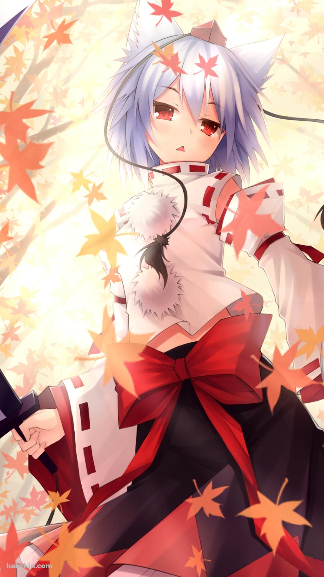 大きな剣を持つ犬走椛 / 沢山の紅葉 / 東方のAndroidの壁紙(1080px x 1920px) スマホ用