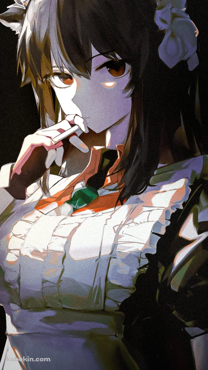 暗がりでタバコを吸うメイド姿のテキサス / アークナイツのAndroidの壁紙(720px x 1280px) スマホ用
